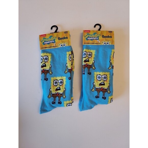SET OF 2 SpongeBob SquarePants Men’s Crew Socks Size 6-12 - Picture 1 of 1